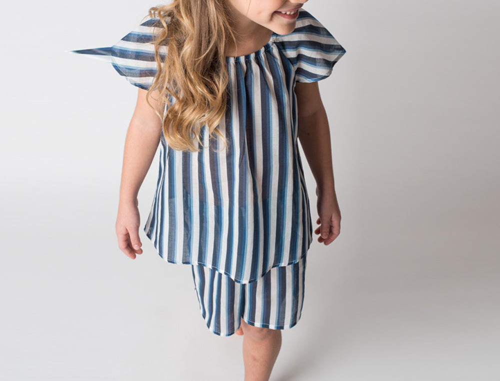 Pyjama short enfant fille-Bleu océan