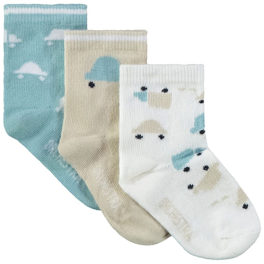 Lot de 3 paires de chaussettes motifs voitures pour bébé garçon - Marron