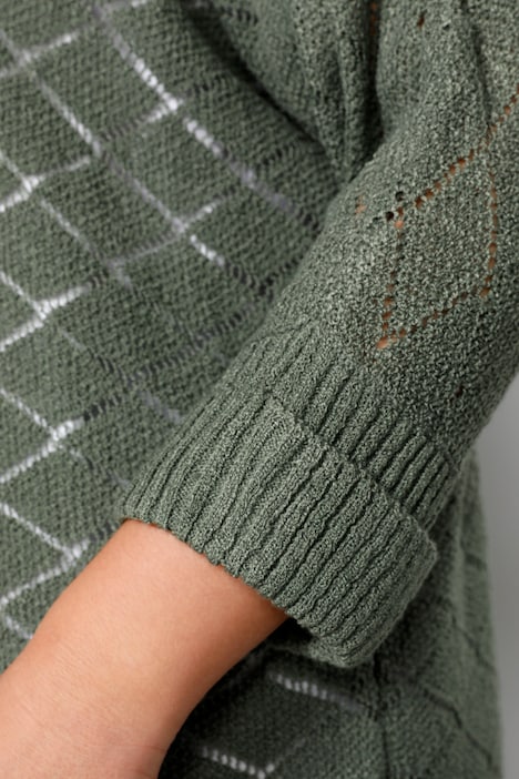 Strickjacke, oversized, Ajourstrick, offene Form, 3/4-Ärmel
