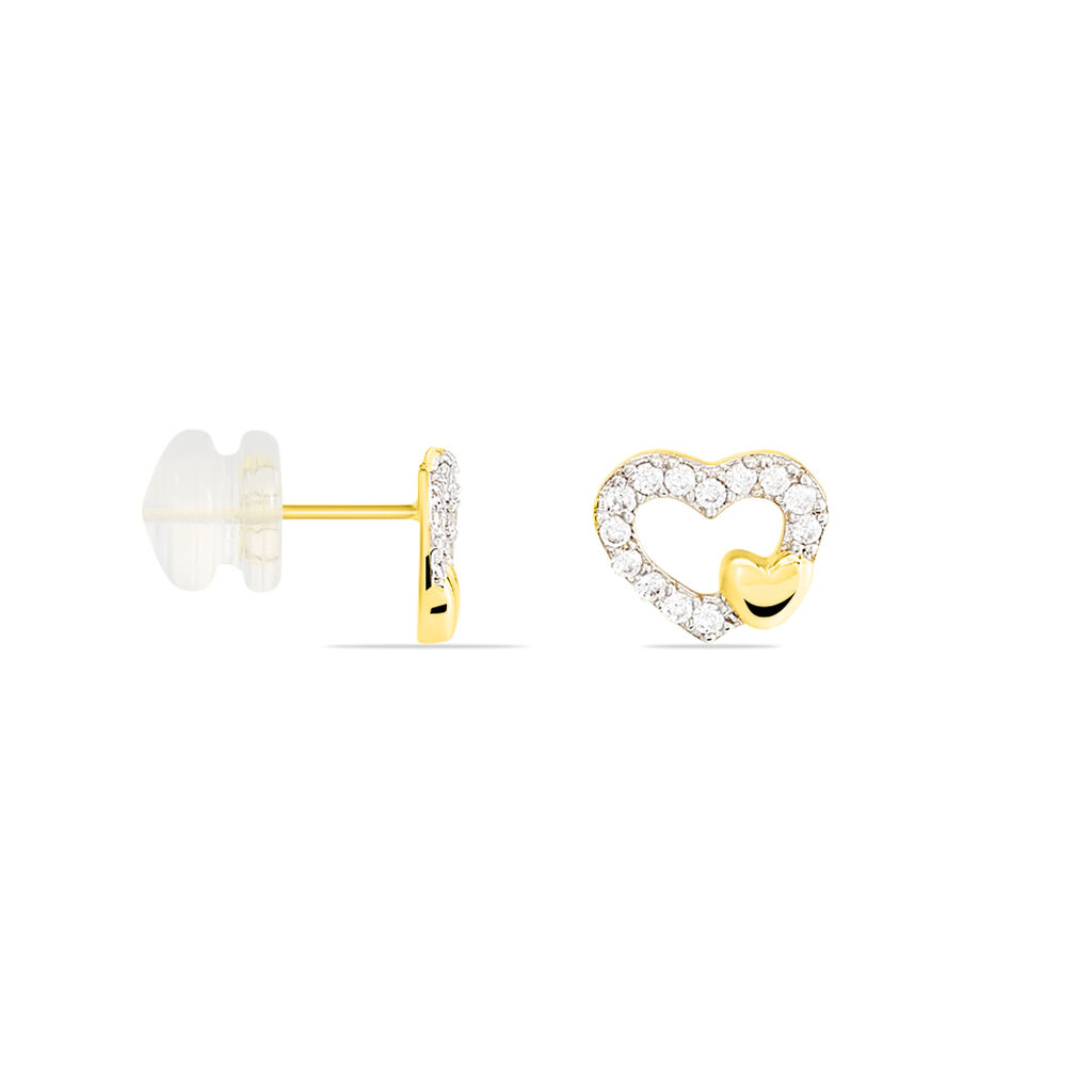 Boucles D'oreilles Puces Daria Double Coeurs Or Jaune Oxyde