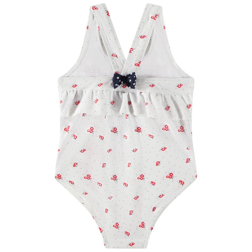 Maillot de bain 1 pièce imprimé et volanté pour bébé fille - Blanc