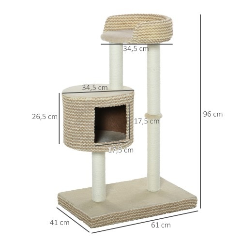 Arranhador multifuncional para gatos PawHut, bege e marrom.