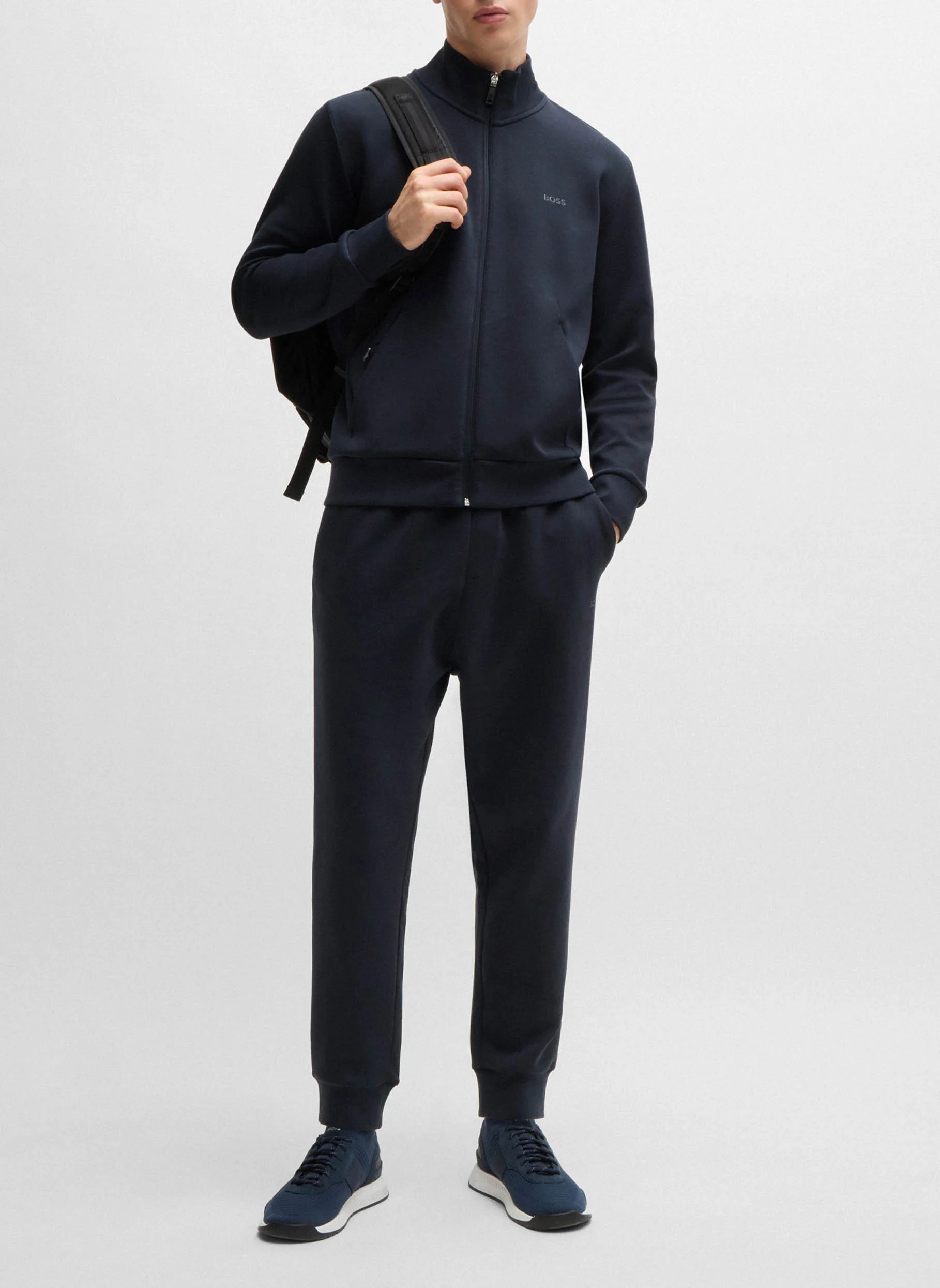 Sweat droit zippée sérigraphié en coton stretch | Bleu