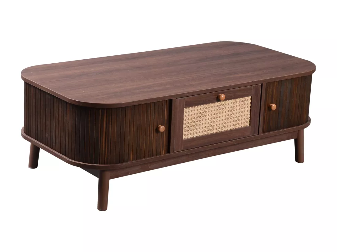 Table basse rustique en rotin, natural,d110cm×h38.5cm