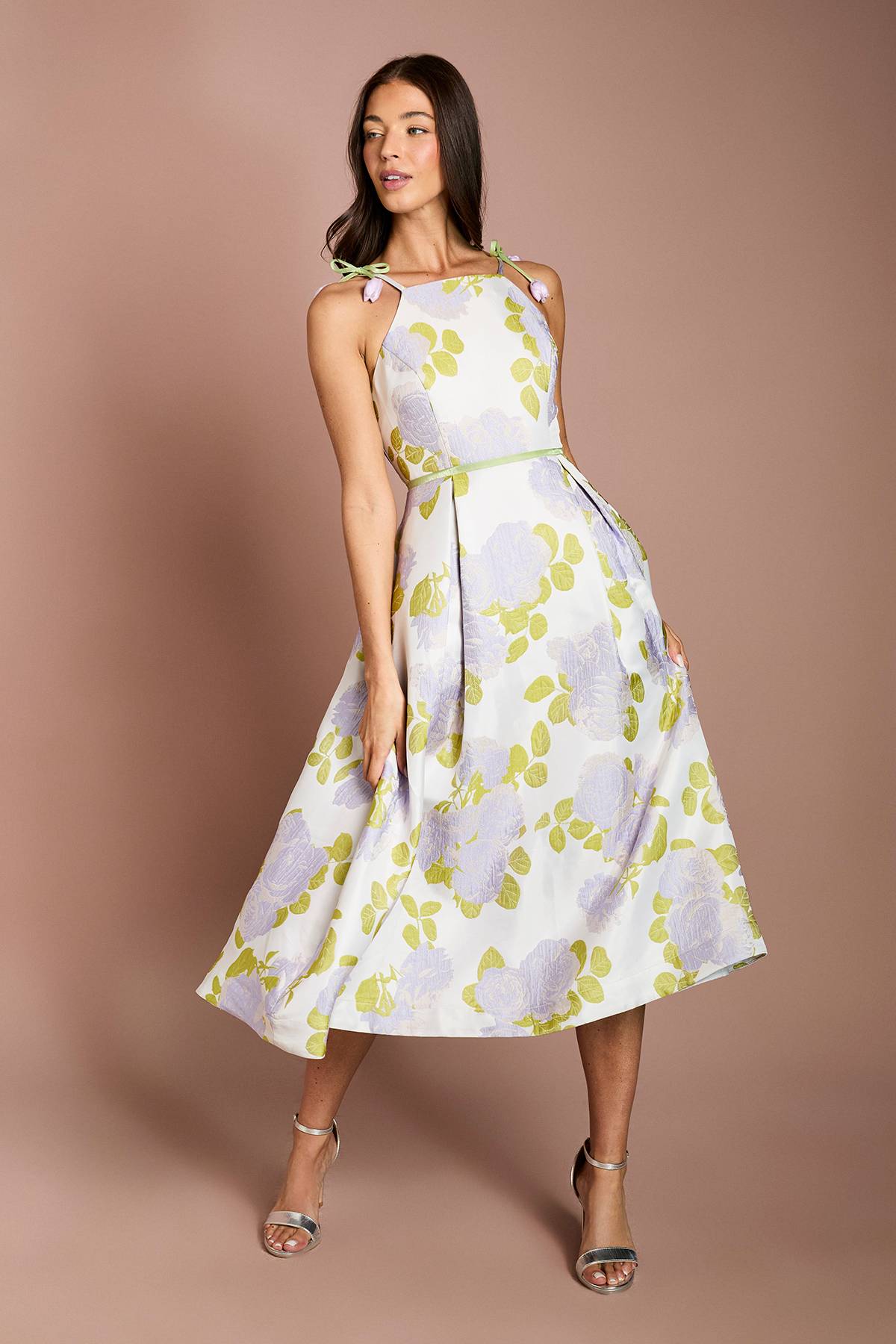 Coast Robe Midi Col Montant À Bretelles Tulipe En Jacquard