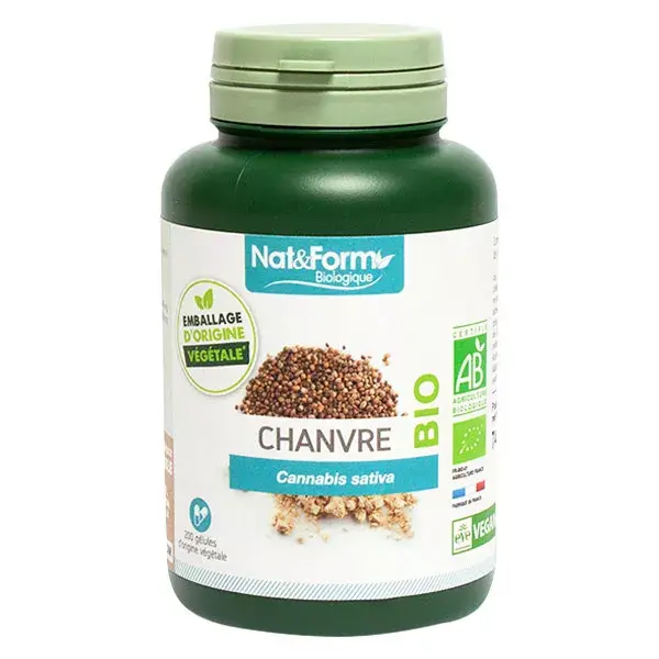 Cápsulas vegetais de cânhamo orgânico Nat & Form, 200 unidades.