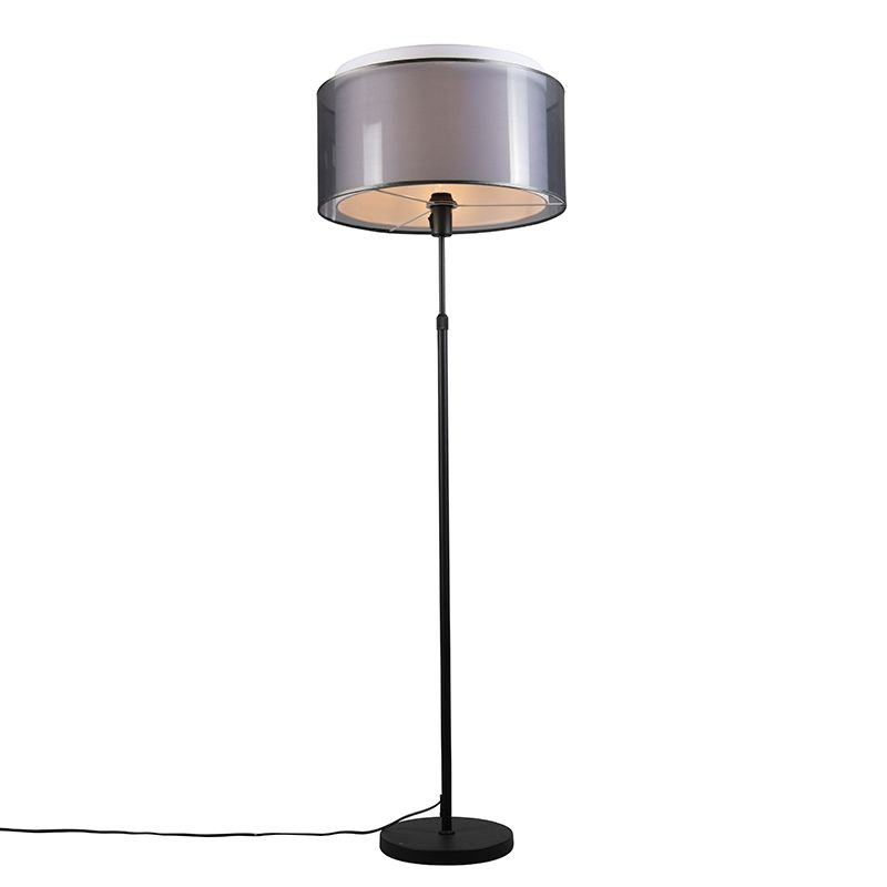 Vloerlamp zwart met zwart/witte kap 47 cm verstelbaar - Parte