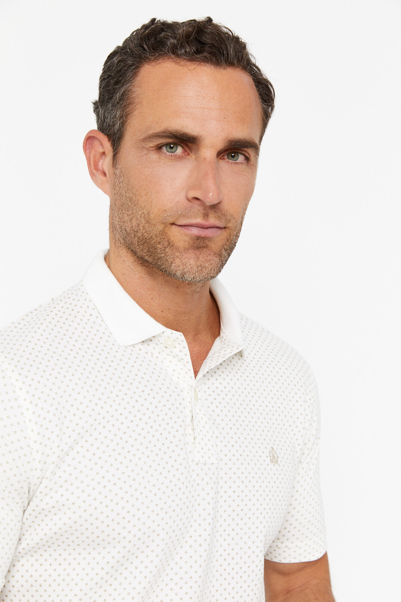 Camisa polo piqué micro estampada - Marfim