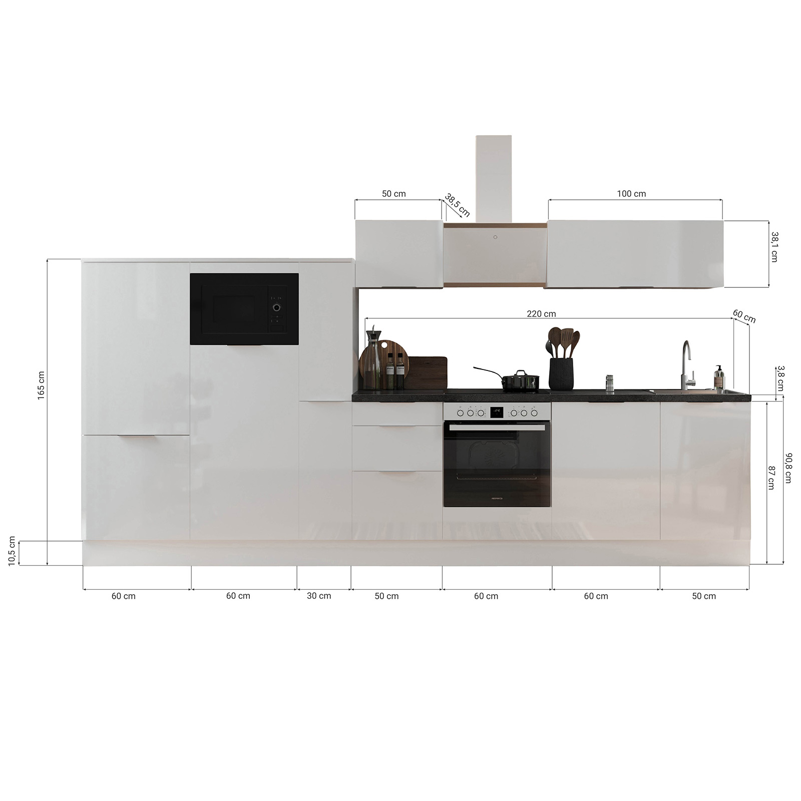 RESPEKTA Küchenblock - Artisan Eiche - mit E-Geräten - 370 cm