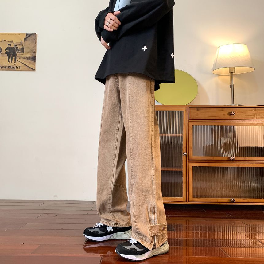 emeisa - Jeans met halfhoge wassing en wijde pijpen met rits