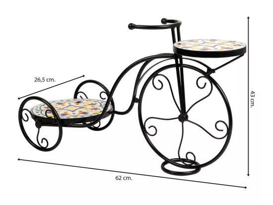 Support vélo en mosaïque et fer forgé noir 67x26.5x43h