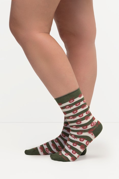 Socken, 3er-Pack, Blümchen, Rollkante