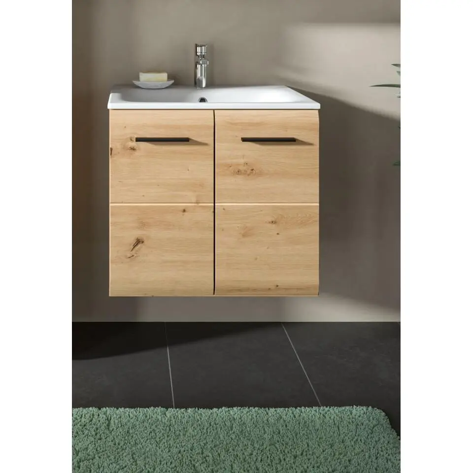 Hioshop Ice wastafel inclusief was 2 deuren eiken decor