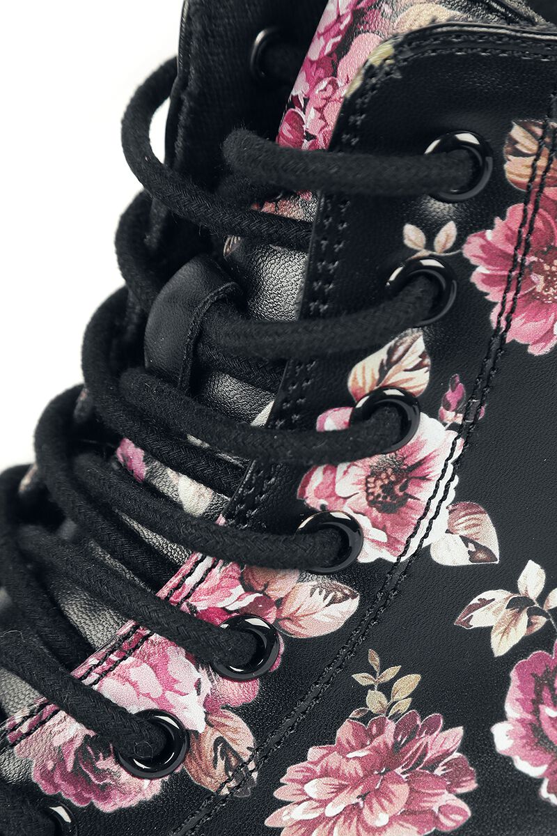 Bottines Lacées Noires Imprimé Floral | Rock Rebel by EMP Bottes