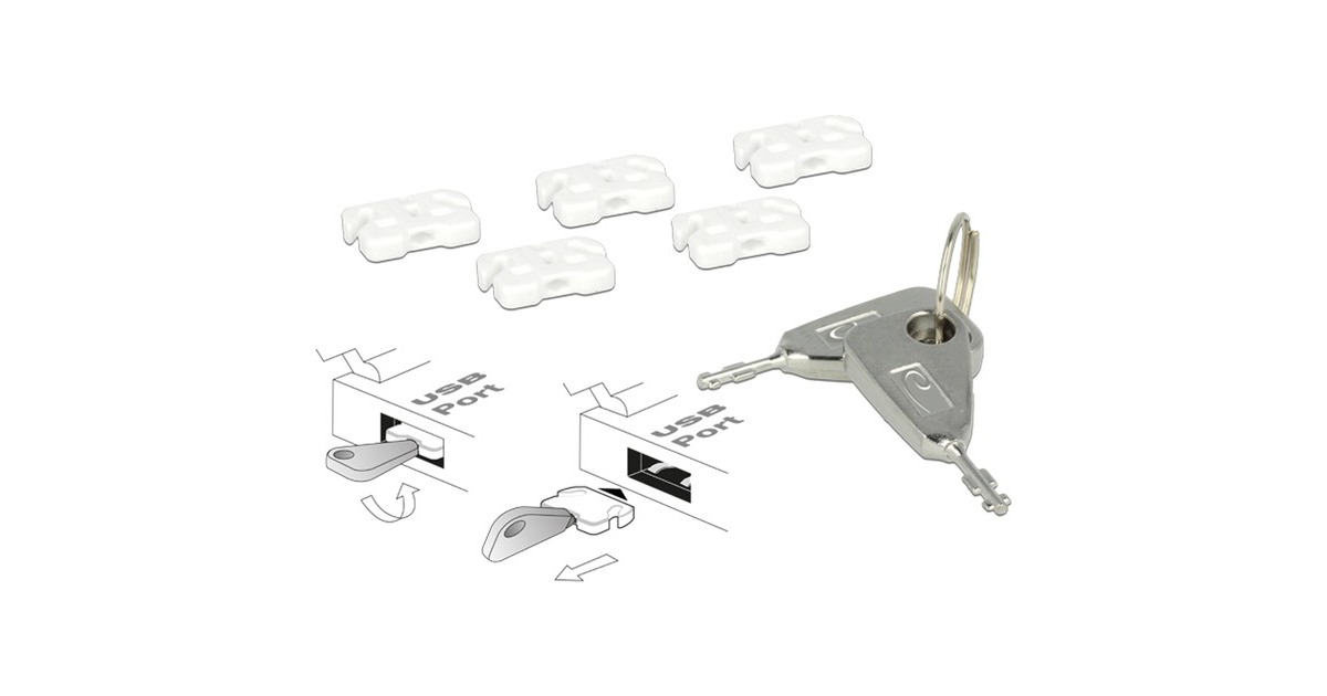 DeLOCKUSB Port Blocker voor USB-A female insteekslot  (Wit/zilver)