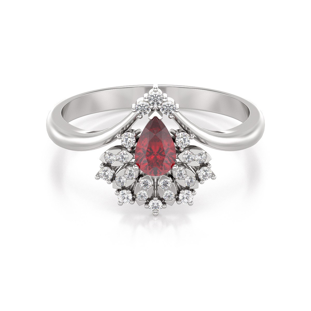 Bague ADEN Or 585 Blanc Rubis et diamants 3.6grs