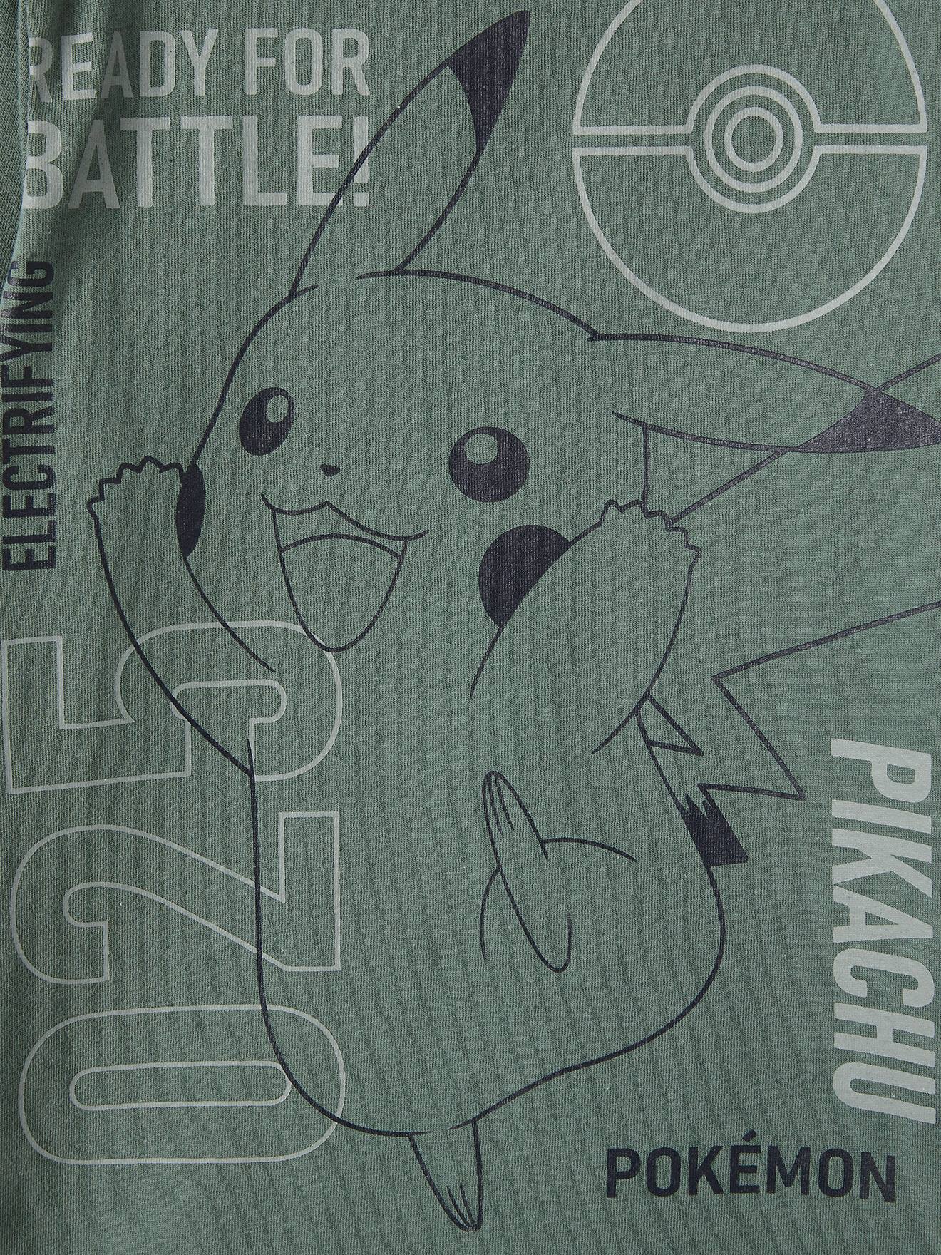 Camiseta Pokémon® lisa de manga comprida verde-escura com estampas.