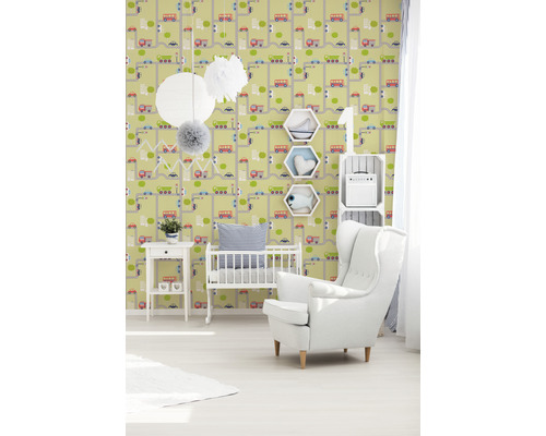 Behang 93632-2 Jongens & Meisjes 2018 Straatpatroon Groen-Meerkleurig