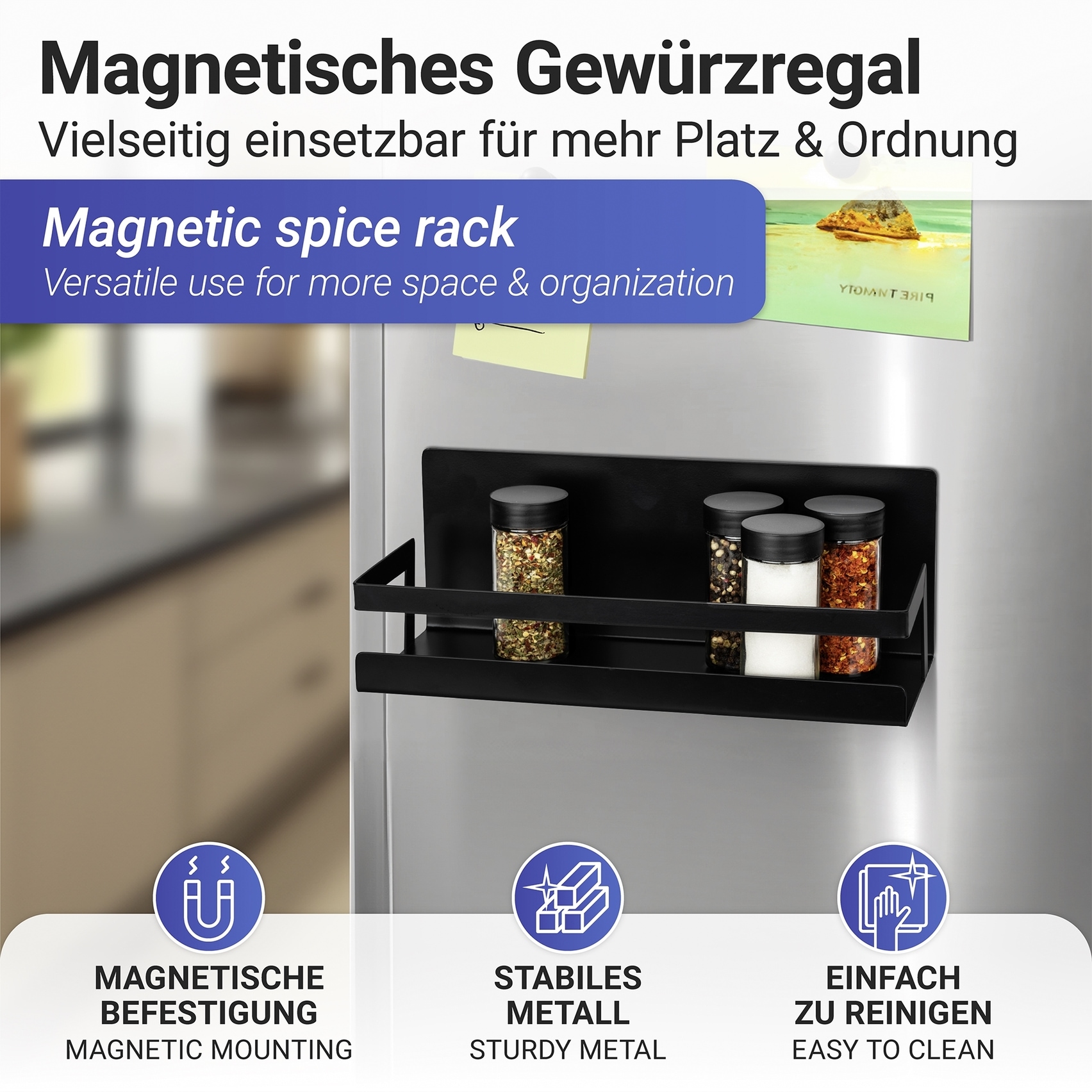 WENKO Gewürzregal »Modell Ima« magnetisches Küchenregal, pulverbeschichtetes Metall