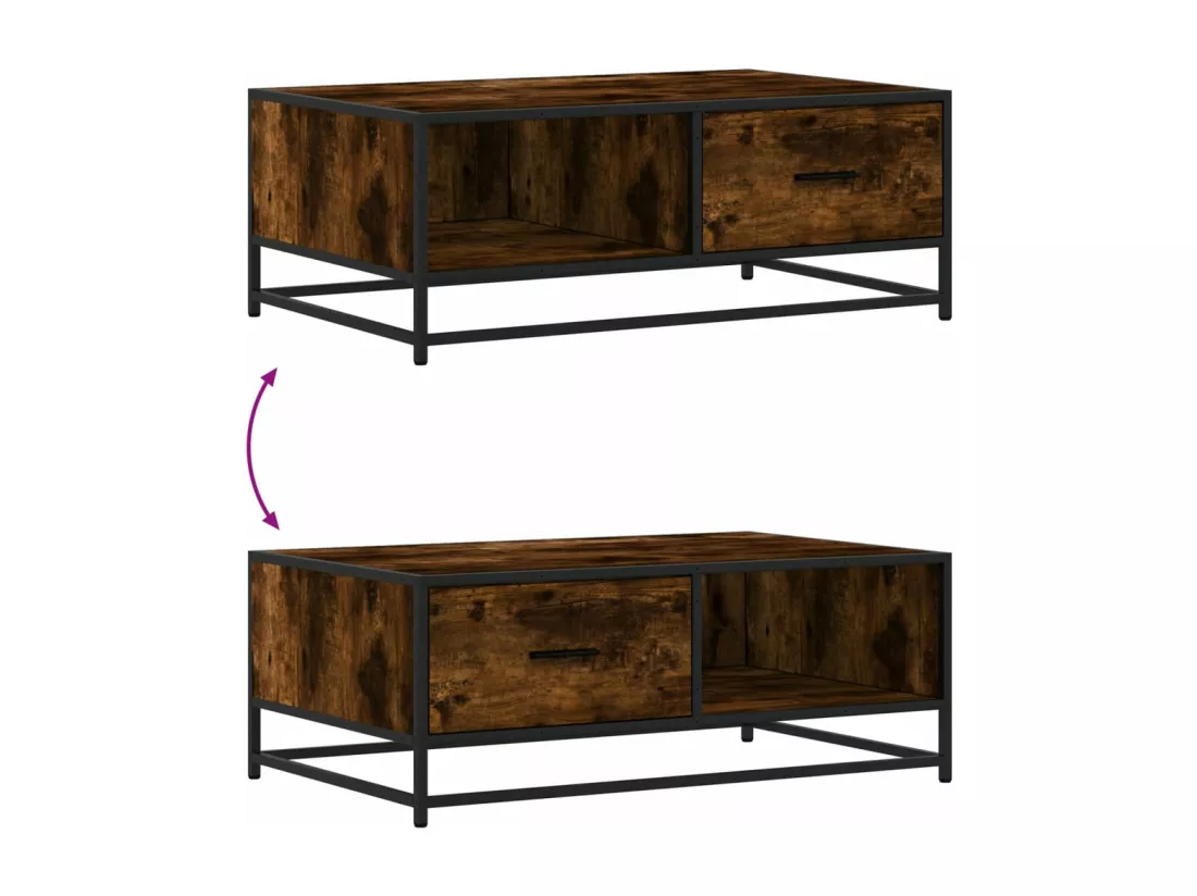Table basse chêne fumé 90x57x35 cm bois d'ingénierie et métal