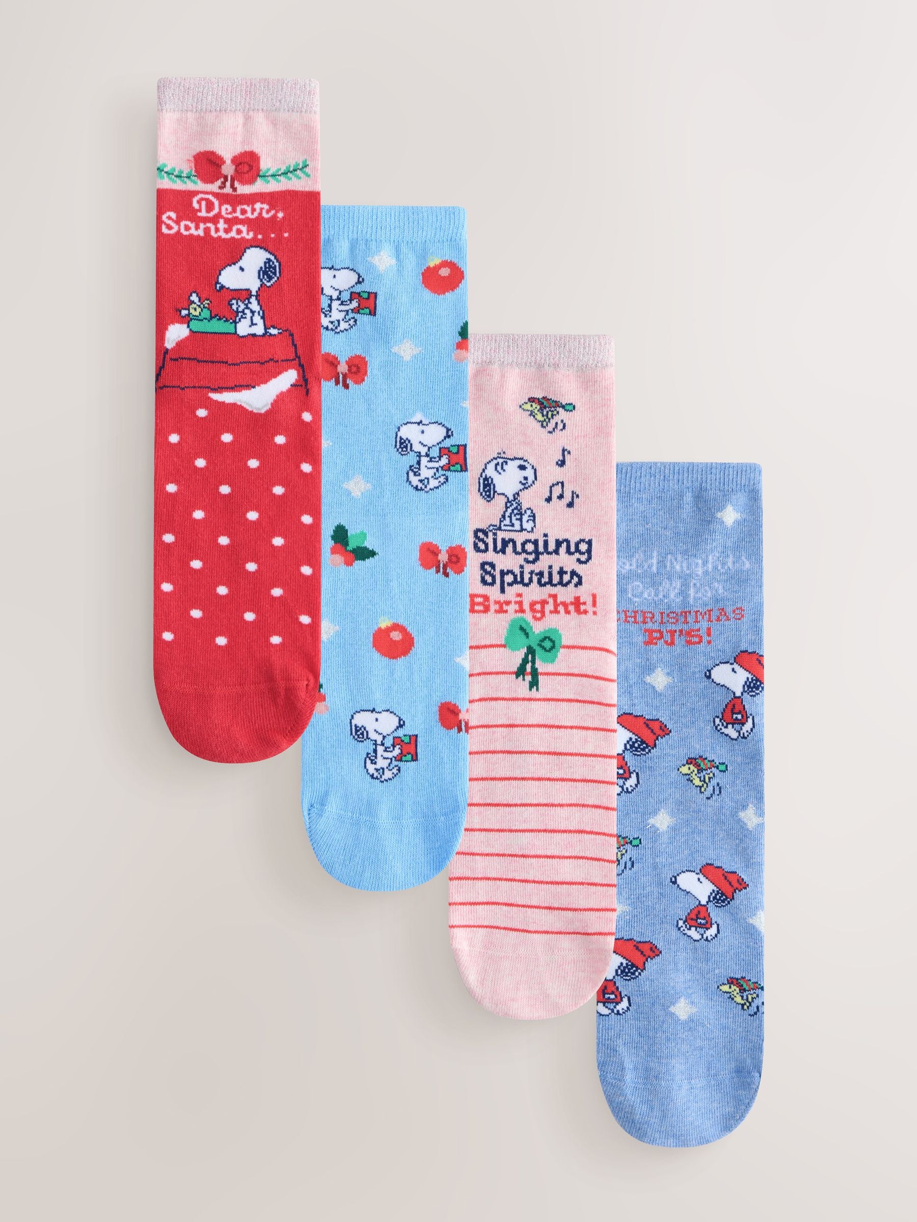 Snoopy License - 4 paar enkelsokken met kerstmotief