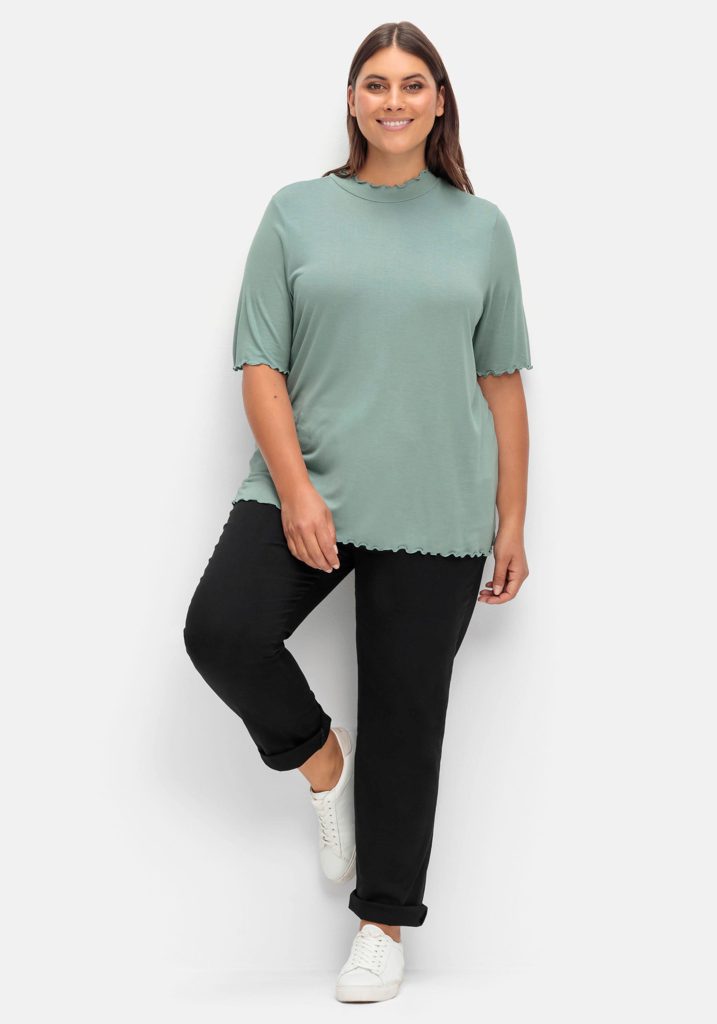 Shirt mit Stehkragen und Wellensaumkanten