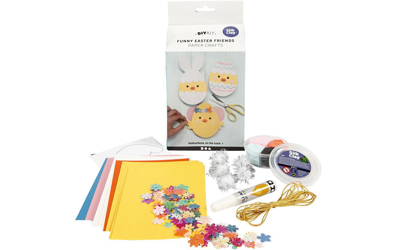 Bastelset Funny Easter Friends 1 Stück, Gelb/RosaOsterhase und Osterküken aus Papier