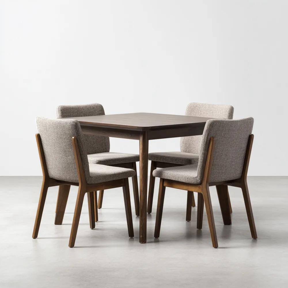 Esszimmer-Set Massivholz 4 Stühle 80x80x75 cm – Dunkelbraun/Neutral Gr
