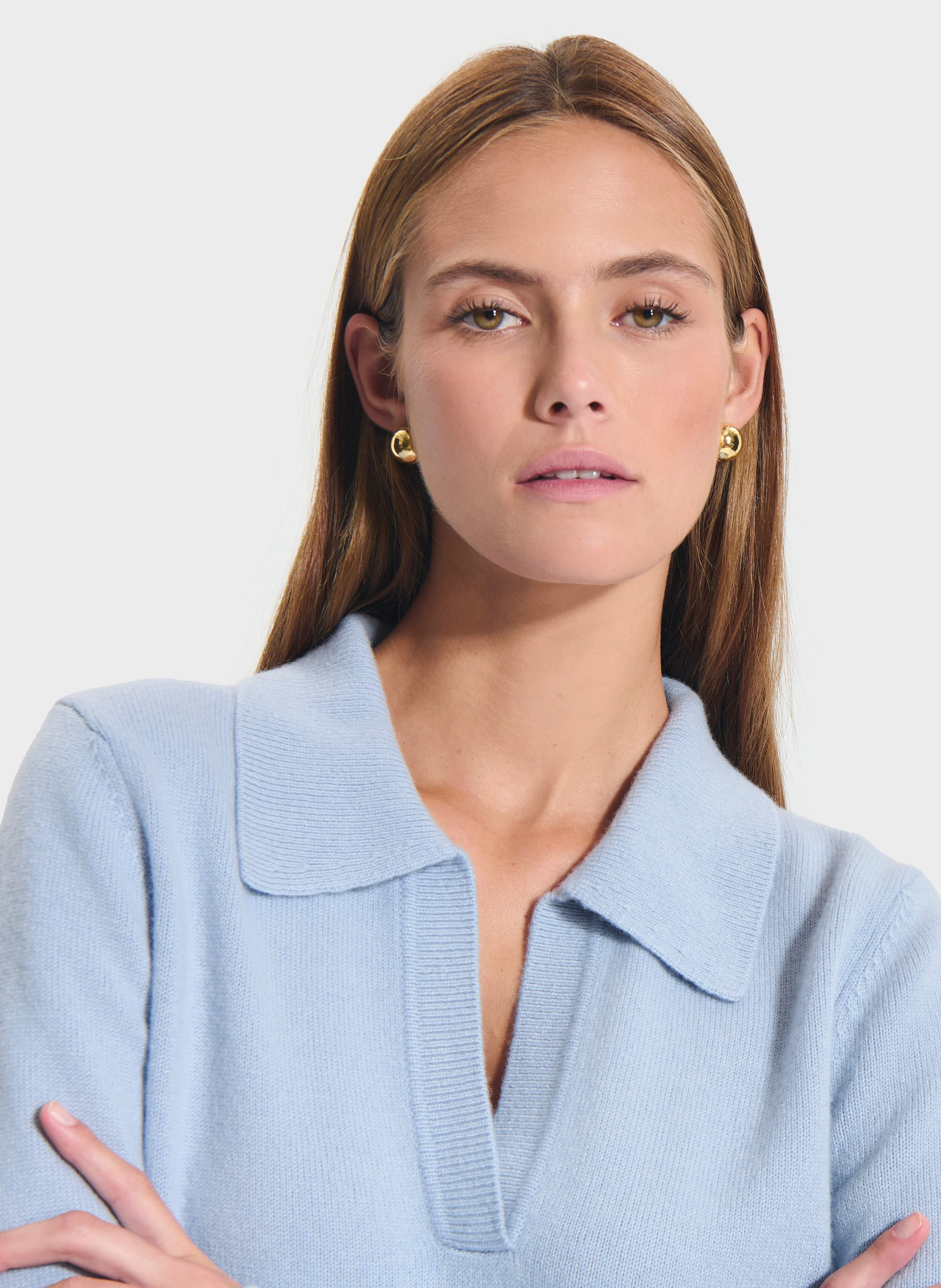 NAMBA - Pull col à revers en cachemire | Bleu