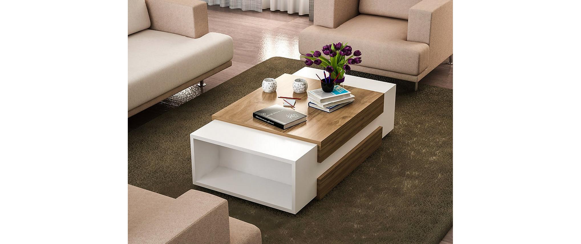 Couchtisch Nora 110 x 31 x 57 cm, Nature/Weiss<br>Wohnzimmertisch