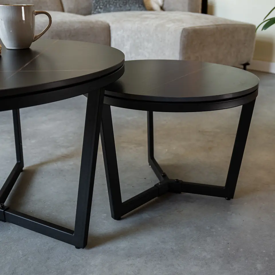 Salontafel set van 2 Brady marmer zwart rond 68,50x69x43 cm Stoneware