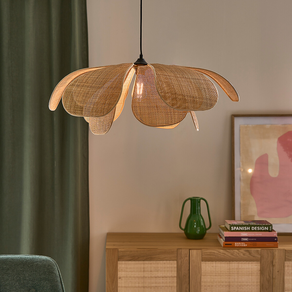 LA REDOUTE INTERIEURS<br>Candeeiro suspenso de pétalas de flor em rattan Ø80 cm, Lola