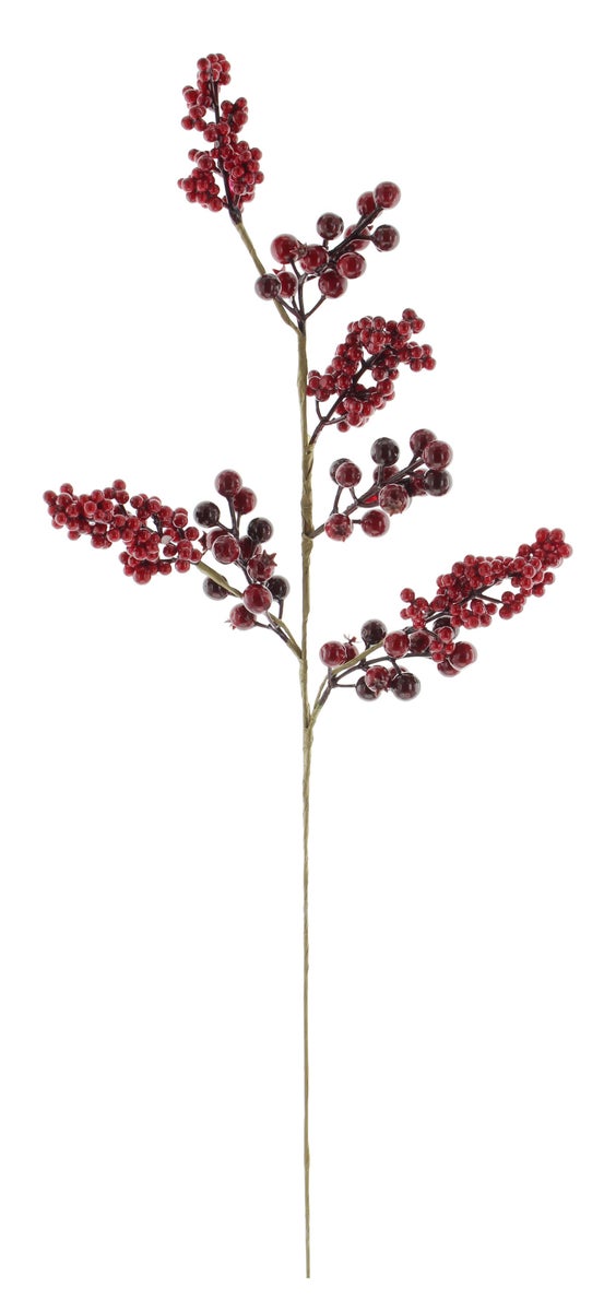 FRANK FLECHTWAREN | Decoratieve tak met rode bessen, kunststof, metaal, totale lengte 73 cm