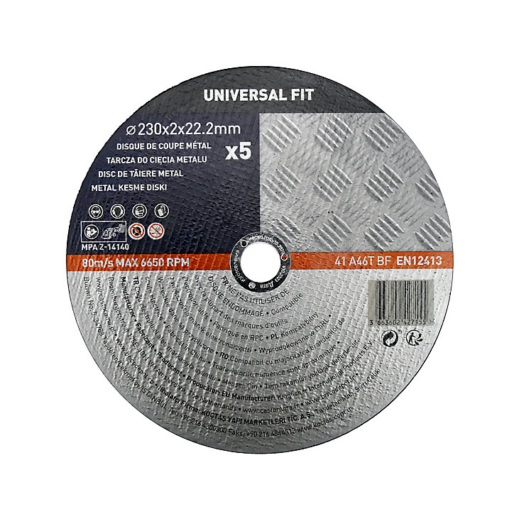 Disque de coupe métal 230x2x22,2 mm Universel fit, 5 pièces