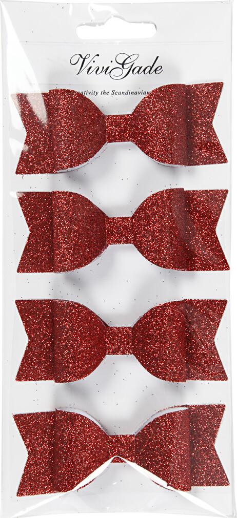 Sløjfer Til Dekoration - Rød Glitter - Str. 31X85 MM - 4 Stk