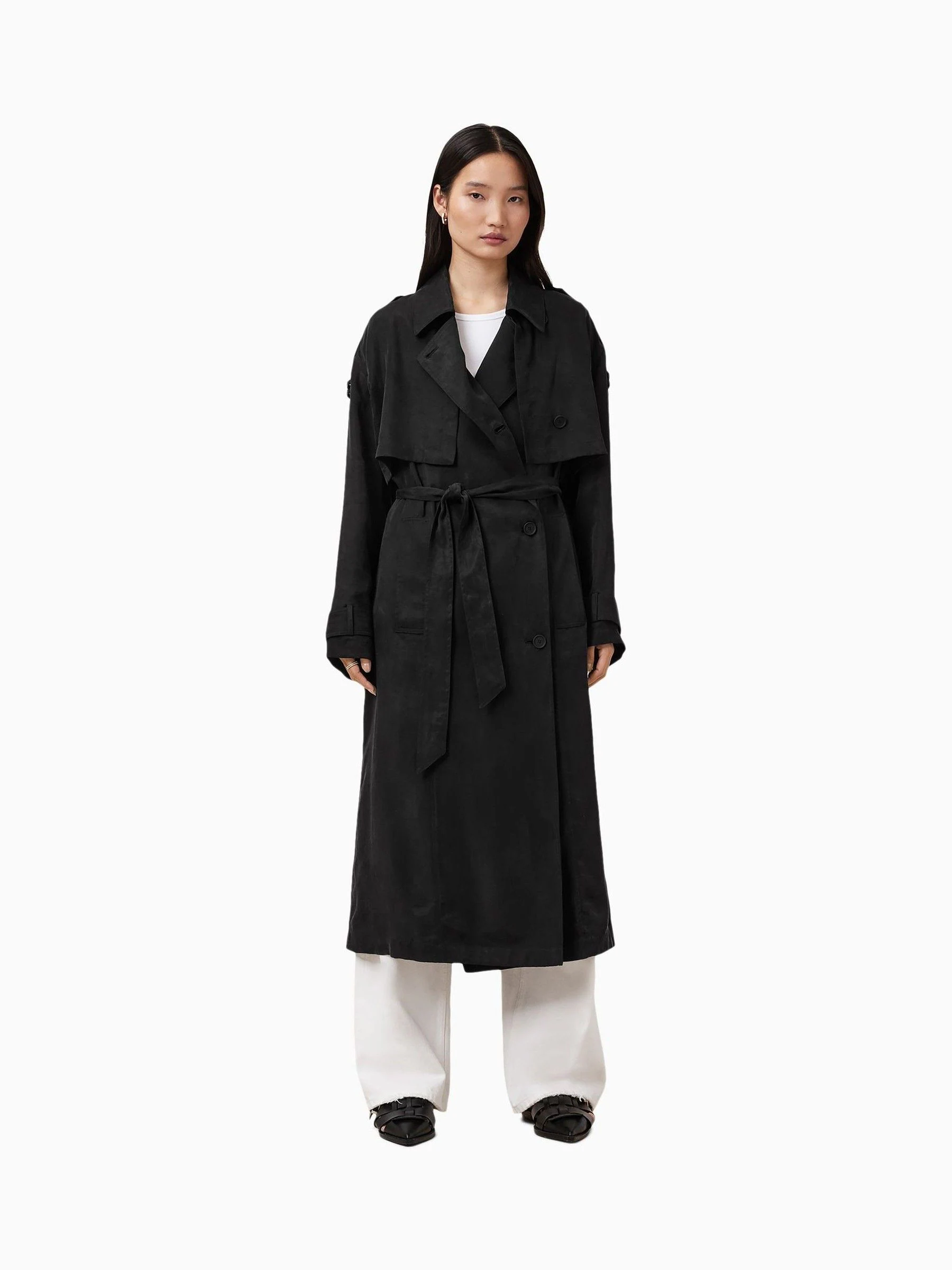 Zwart - AllSaints Linnie Black Lightweight Trench Coat