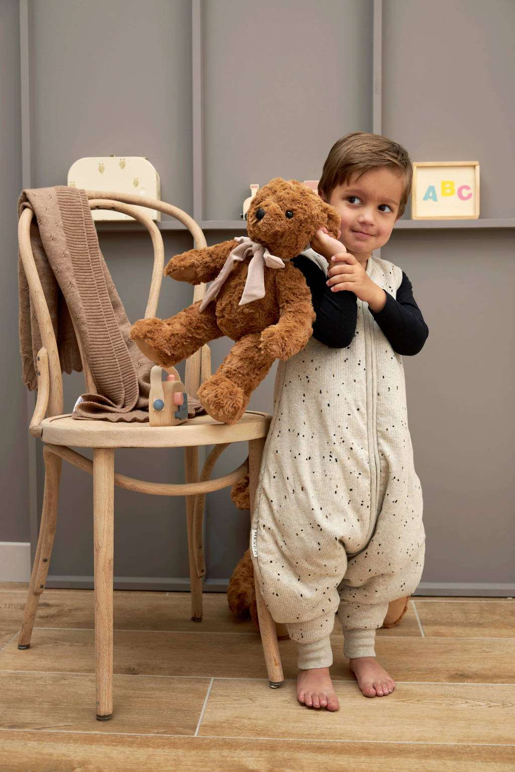 baby winter slaapoverall jumper Rib Mini Spot sand melange