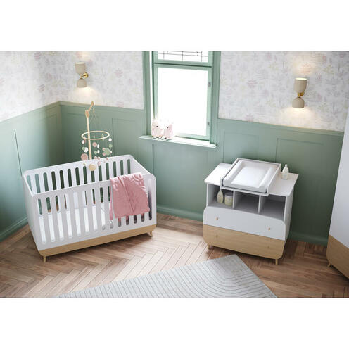 Chambre Duo Lit 60x120 + Commode + plan à langer FIRMIANA Blanc - CBA Meubles