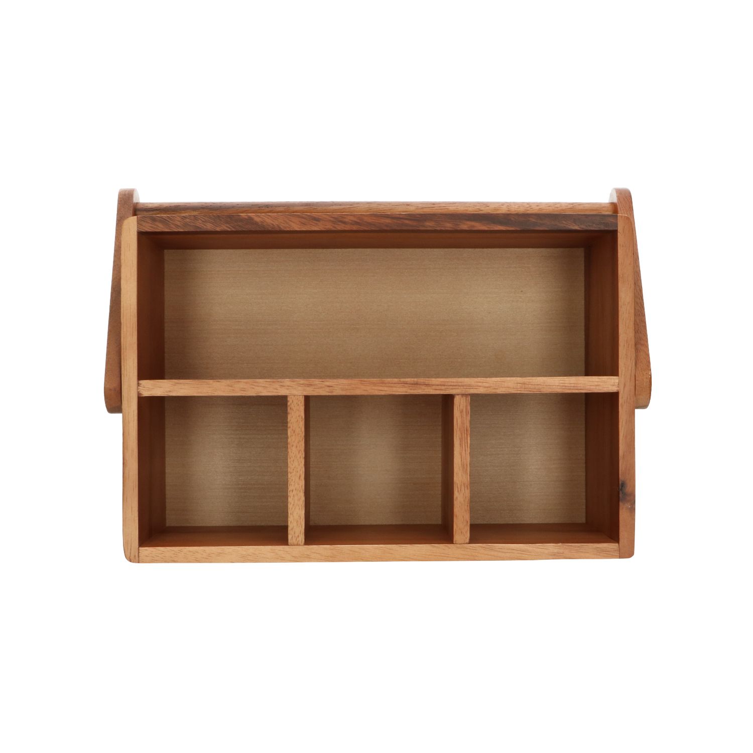 Opbergbak met 4 vakken en handvat, acaciahout, 33 x 21 x 21 cm