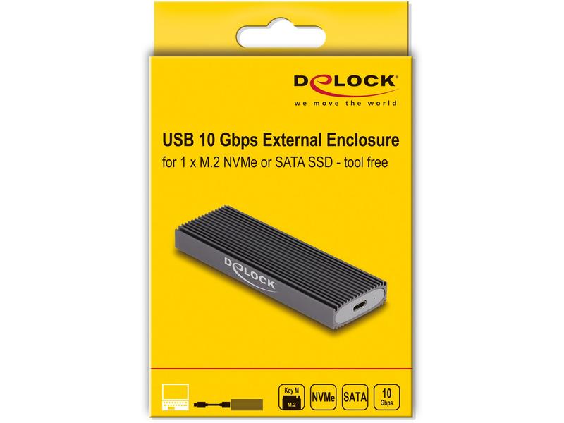 Delock Externes Gehäuse M.2 NVMe PCIe & SATA SSD zu USB 3.1 Externes USB Type-C Combo Gehäuse für M.2 NVMe PCIe oder SATA SSD werkzeugfrei
