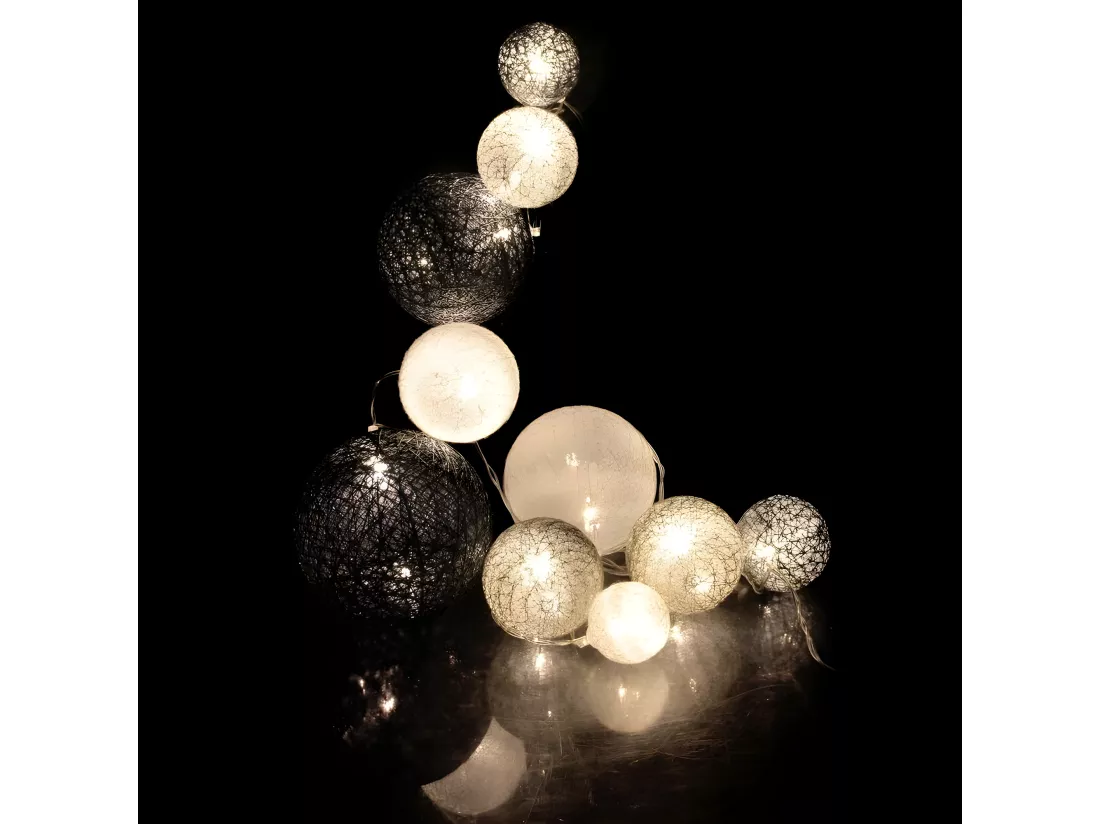 Guirlande lumineuse boules colorées 10 leds multi-tailles
