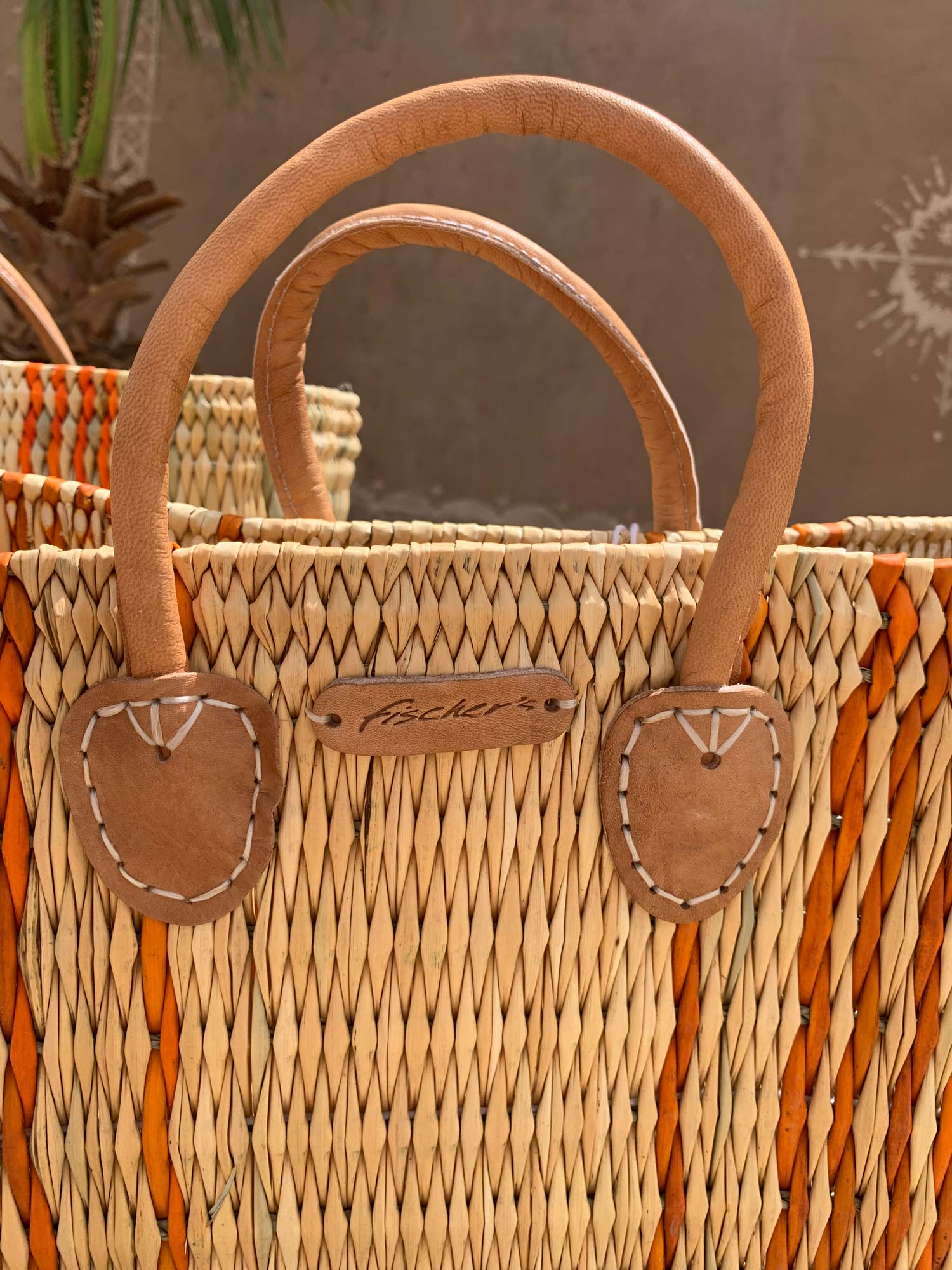 2er-Set Palmblatt-Taschen, natur, gestreift günstig bestellen