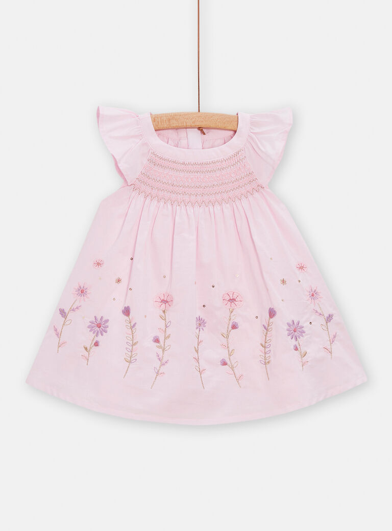 Robe cérémonie à smocks rose pour bébé fille