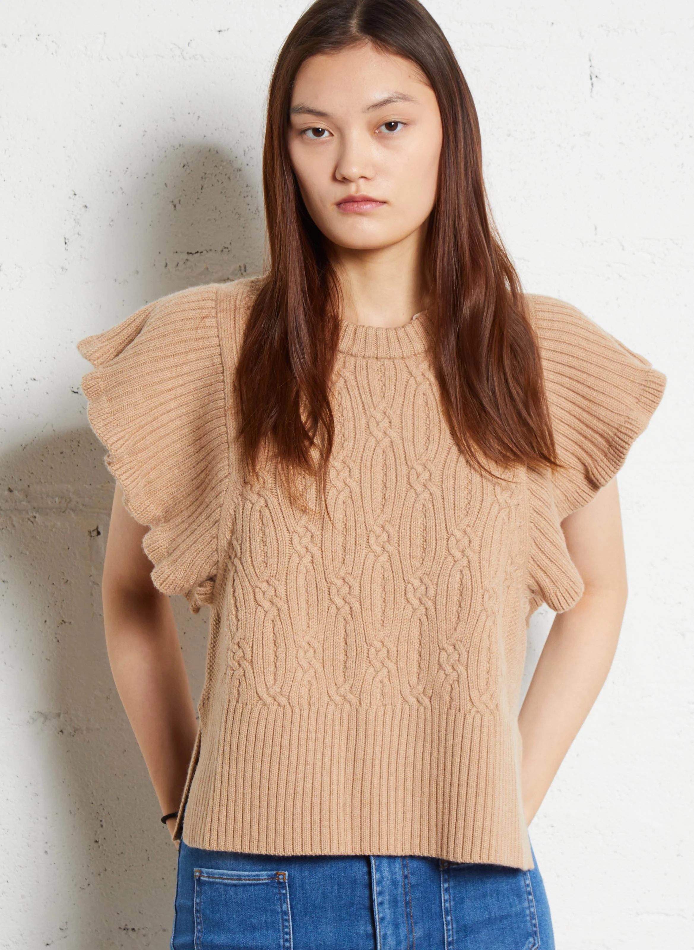 MOMO - Pull volanté en laine | Beige