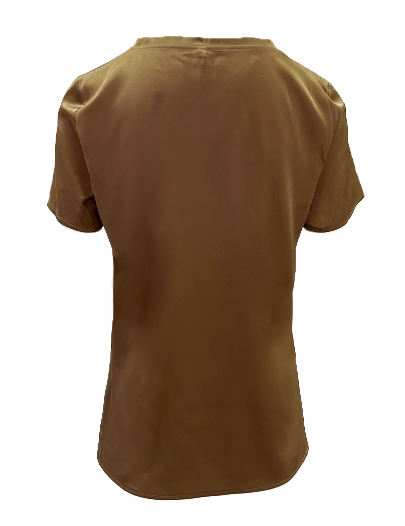 IMPERIAL TOP FEMME SATIN COL V TABAC