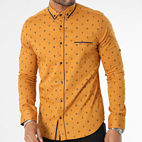 Chemise Manches Longues Moutarde Bleu Marine