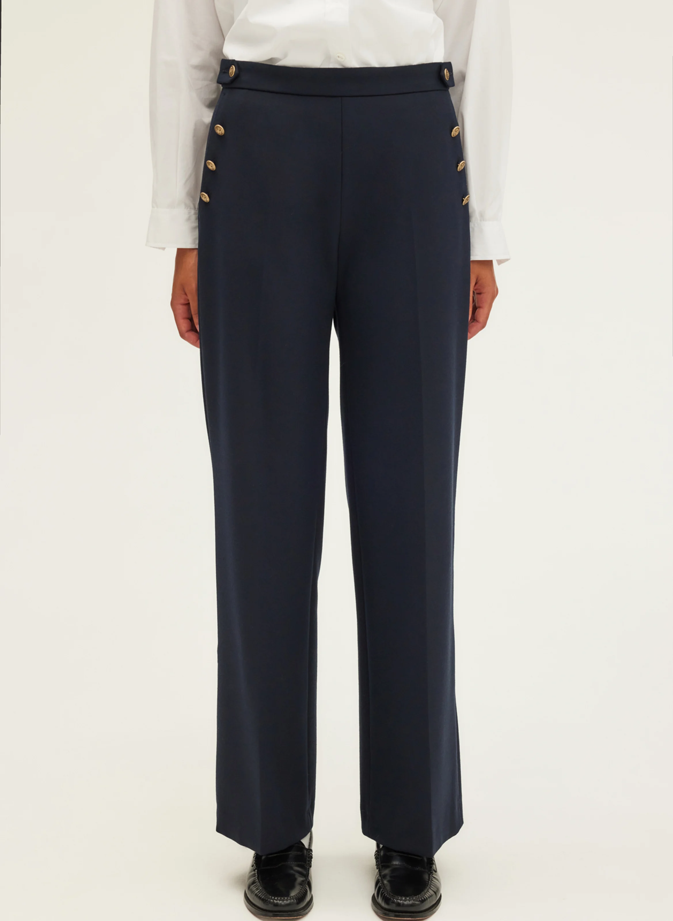 NELCIE - Pantalon large à pont et boutons | Bleu