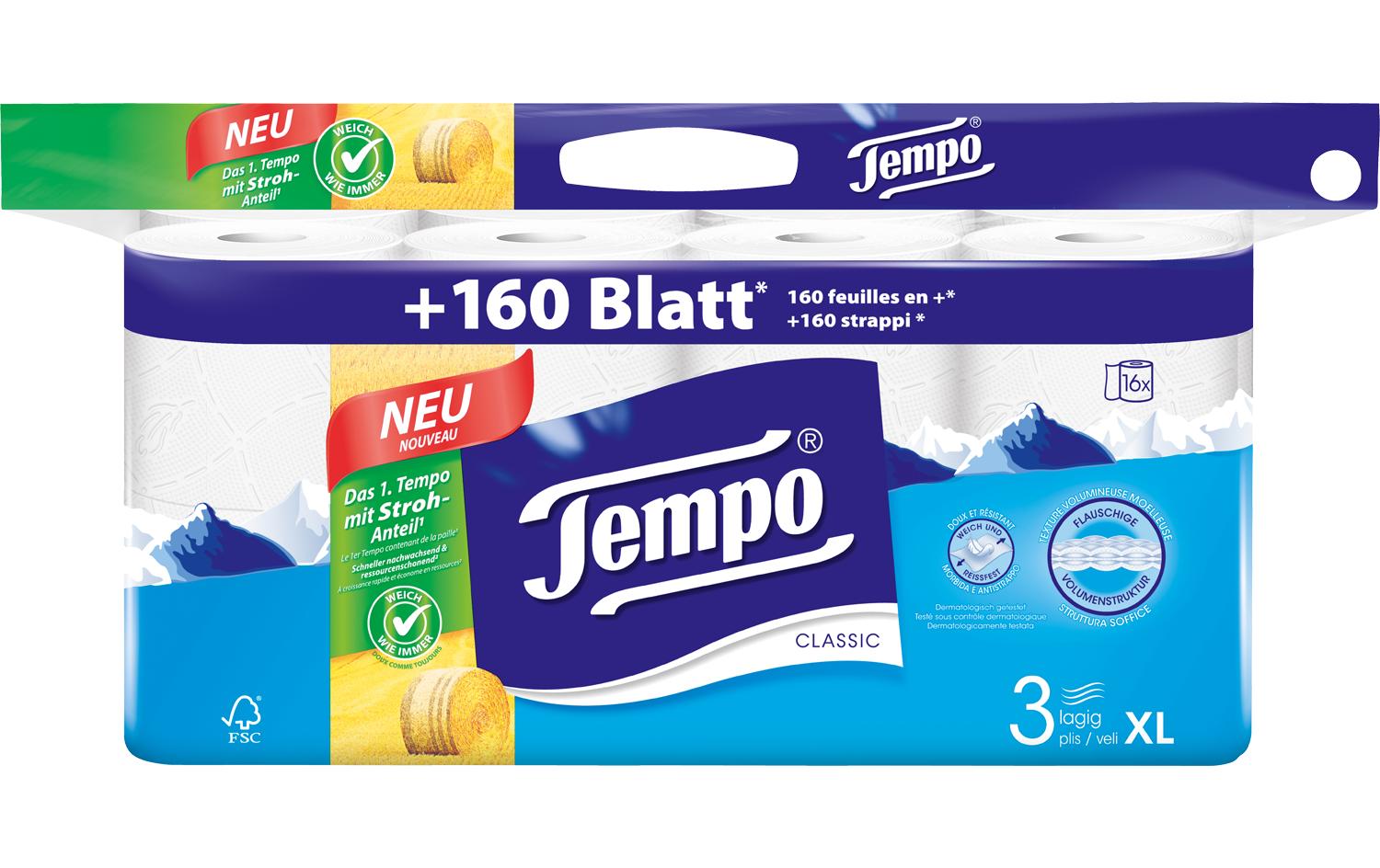 Toilettenpapier Classic 16 Rollen, 3-lagig, WeissExtragrosses, weisses WC Papier
