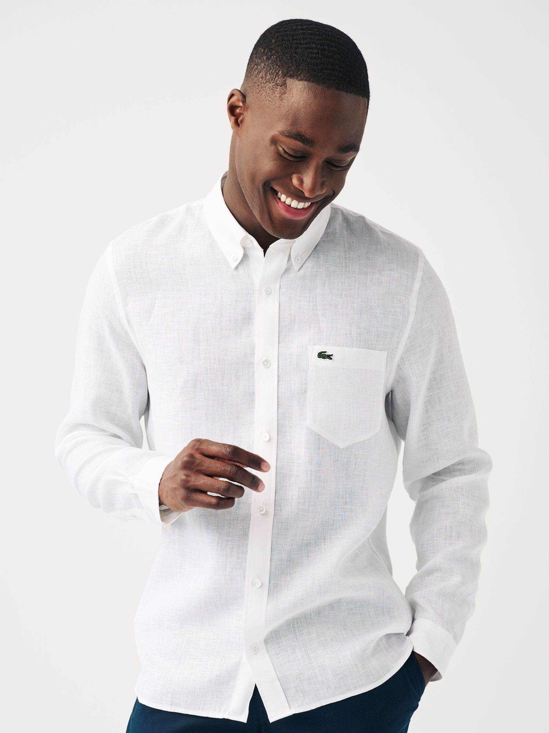 Wit - Lacoste regular fit linnen overhemd