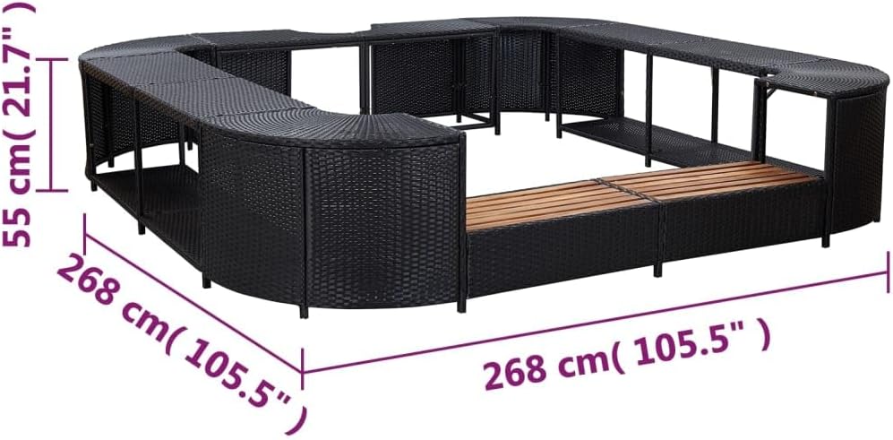 Whirlpoolrahmen, Rahmen für Whirlpool, für den Außenbereich, quadratisch, schwarz, 268 x 268 x 55 cm, Polyratten